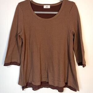 Homebody Brown Waffle Knit Lined Long Sleeve Top Size S